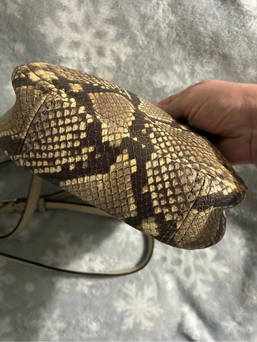 Michael Kors Cream & Brown Snake-Print Crossbody Saddle Bag